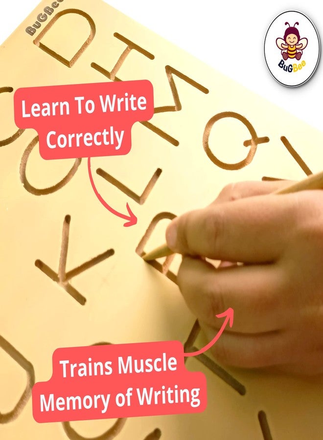 لوحة تتبع الحروف الأبجدية من BuGBee، لوح خشبي كبير ABC | مواد مونتيسوري، ألعاب تعليمية للأطفال من عمر سنتين فما فوق | لوحة ABCD آمنة وطبيعية لتنمية الذاكرة ومهارات الكتابة - Image 2