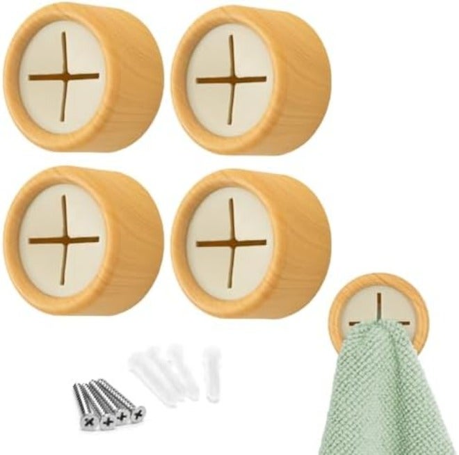 S&T INC. Round Adhesive Push Towel Hooks for Kitchen, Hand and Dish Towels, Matte White, 4 Pack - Image 1