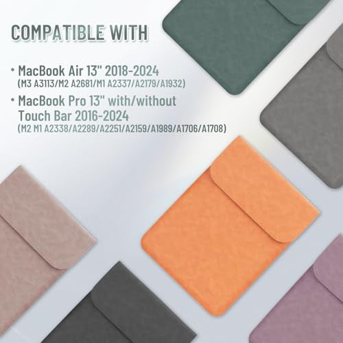 Allinside 13 inch Laptop Sleeve Case for with MacBook Air 13 2018–2025 (M2 A2681 M3 A3113 M4 A3240)/MacBook Pro 13 2016–2022 (A2251 A2289 A2338 M1 M2), PU Suede Leather Laptop Case Cover, Dark Green - Image 2