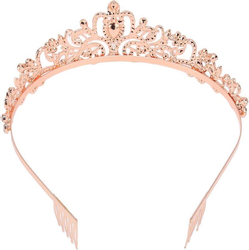 klarako Bridal Crown, Elegant Princess Crown Rhinestone Elegant Glittering Wedding Princess Crown for Halloween Rose Gold - Image 3