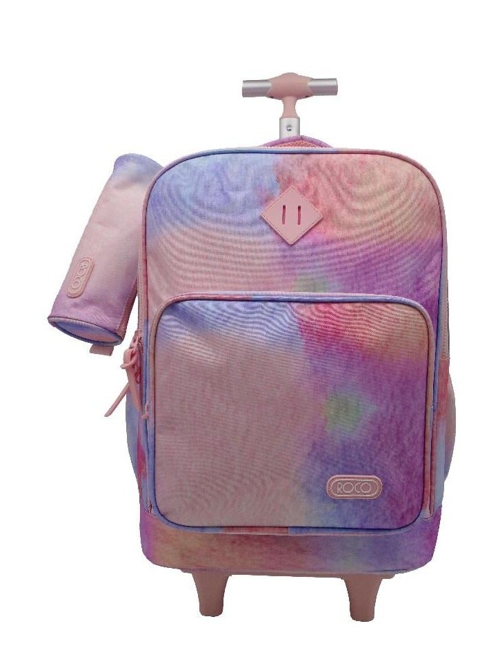 روكو حقيبة عربة متدرجة مع ملحق مناسب لجهاز مقاس 15.6 بوصة وردي/أزرق