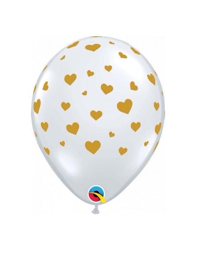 Random Hearts-A-Round Diamond Clear w/Gold Ink Balloon 25ct