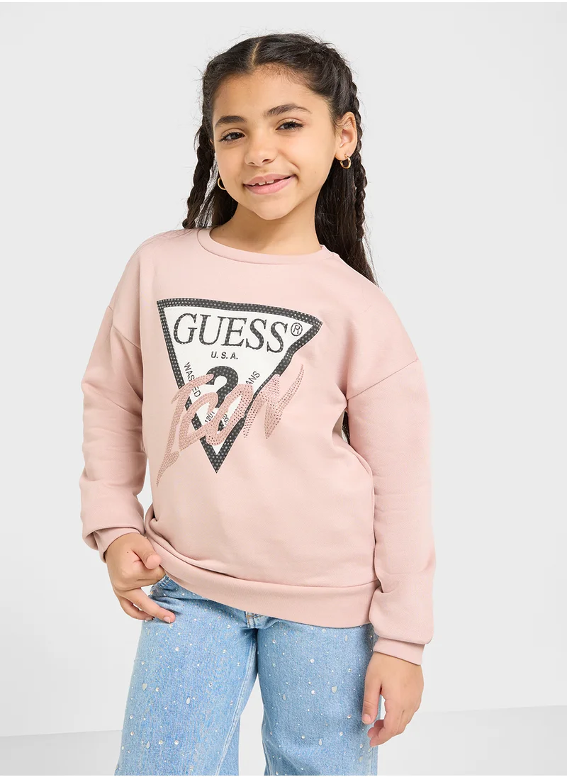 جس Kids Logo Detail Long Sleeve T-Shirt