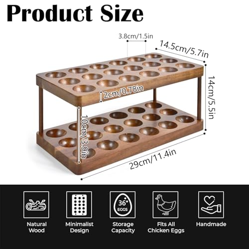 Linwnil Acacia Wood Egg Holder for 36 Eggs Rustic Countertop and Refrigerator Storage Tray Farmhouse Kitchen Organizer with 15 Holes Easy Clean Deviled Plates for Easter Decor115 x 575 2 - Image 3
