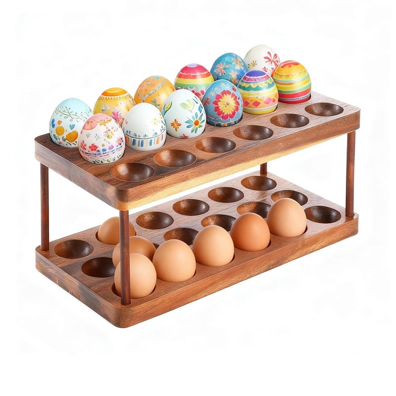 Linwnil Acacia Wood Egg Holder for 36 Eggs Rustic Countertop and Refrigerator Storage Tray Farmhouse Kitchen Organizer with 15 Holes Easy Clean Deviled Plates for Easter Decor115 x 575 2 - Image 2
