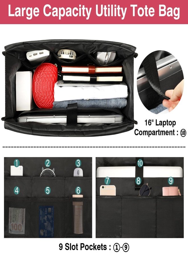 ITIEZY Utility Tote Bag for Women 18 Pockets Teacher Work Bag with Top Zipper, 16" Laptop Tote Bag for Office/Travel/Work, B9-flower, Large - Image 5