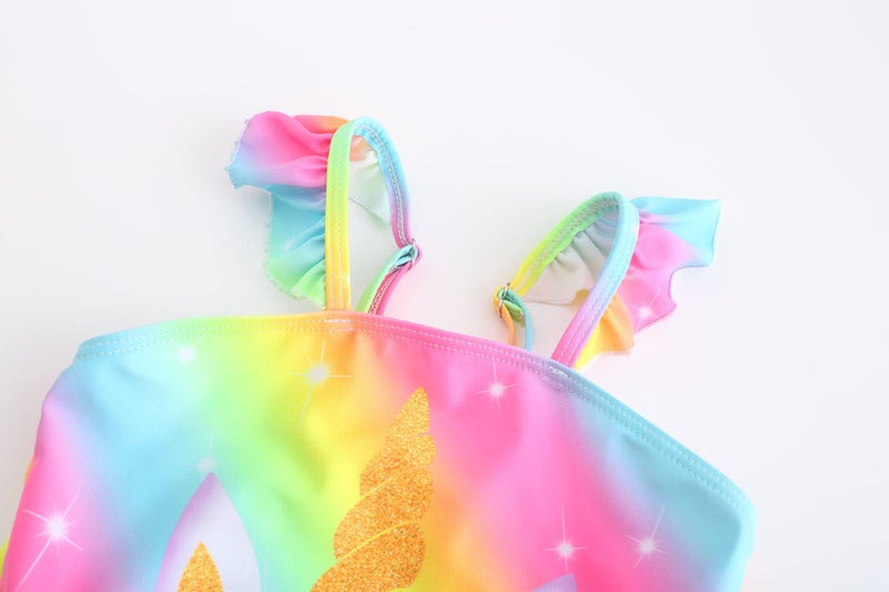 Akokvlar Two Pieces Swimsuit Mermaid Bikinis Tankini Bathing Suit for Little Girls (6 Years, Rainbow Unicorn) - Image 3