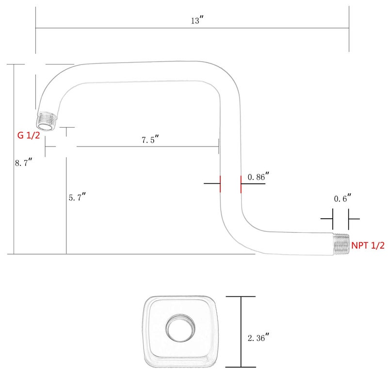 TRUSTMI 13 Inch Shower Arm with Flange S Shape Shower Head High Rise Extension Replacement Pipe, Stainless Steel, Chrome - Image 2