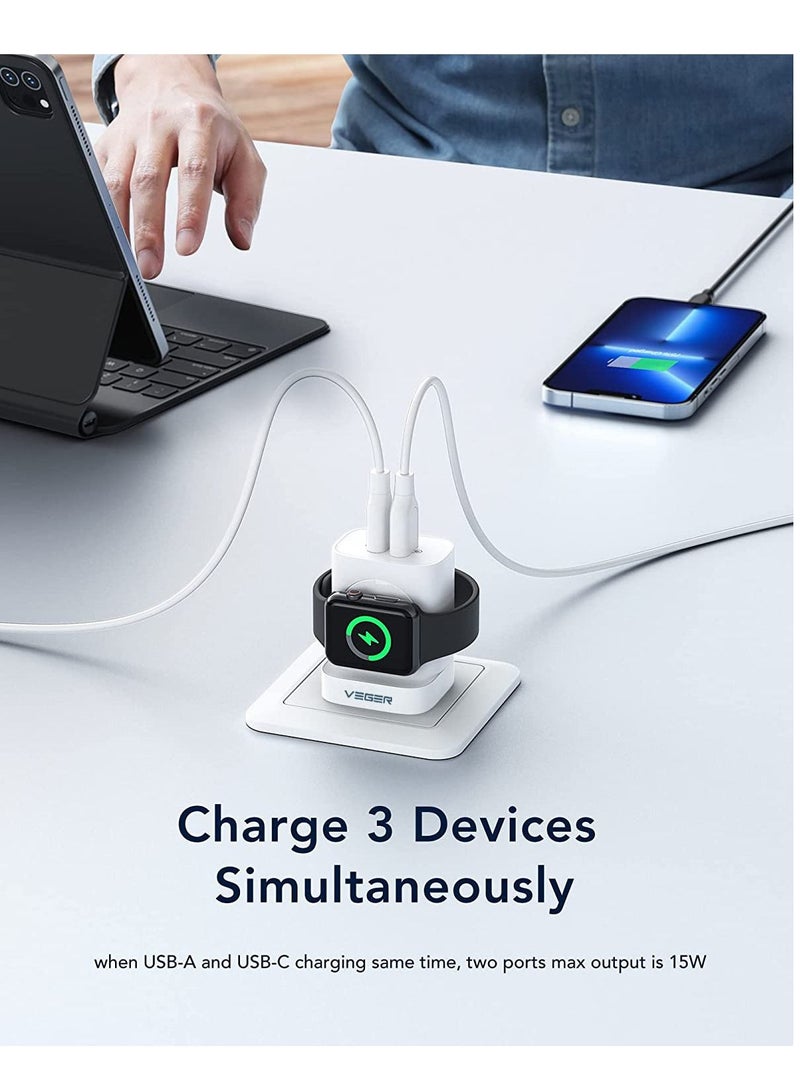 VEGER PD20W Fast Charging USB-C Charger Power Adapter with Dual Port Compatible with Wall Wireless 2.5W Apple Smart Watch Charger 20V/1A emergency charging for Laptop - Image 2