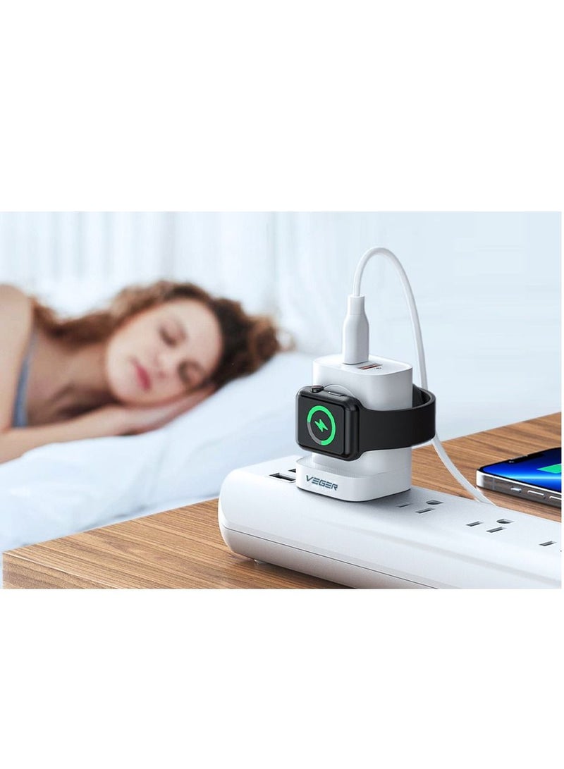 VEGER PD20W Fast Charging USB-C Charger Power Adapter with Dual Port Compatible with Wall Wireless 2.5W Apple Smart Watch Charger 20V/1A emergency charging for Laptop - Image 3