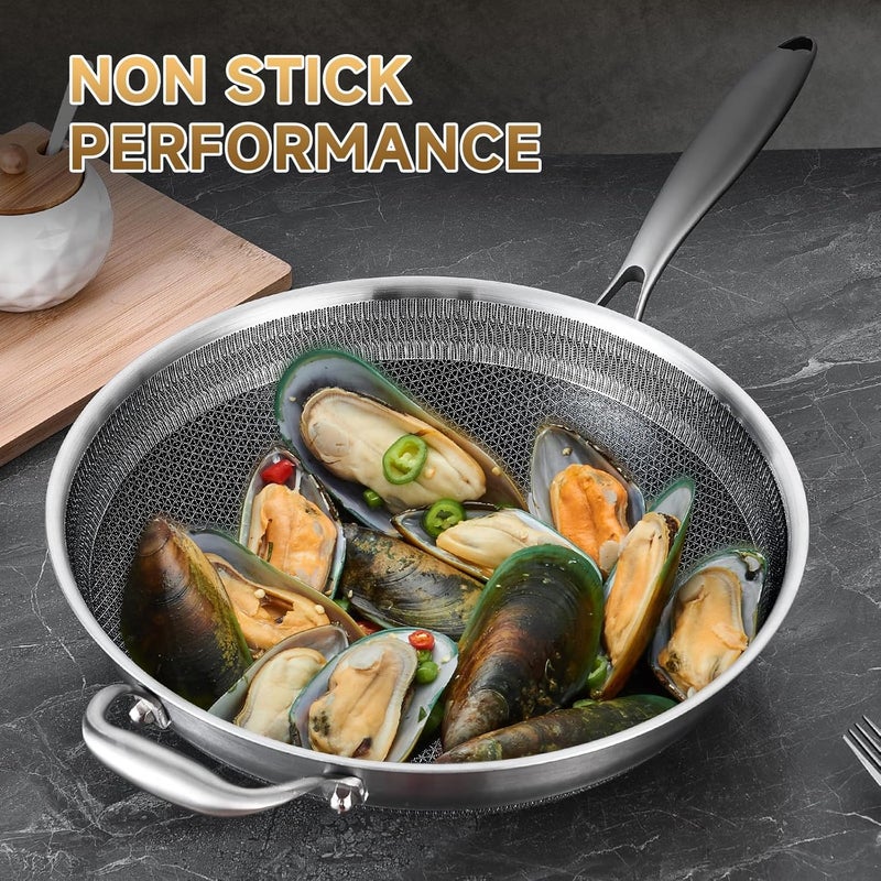 LOLYKITCH 14.5 Inch Nonstick Tri-Ply Stainless Steel Wok with Steel Lid, Large Flat Bottom Stir Fry Pan for Induction, Gas & Electric - PFOA Free, Dishwasher & Oven Safe, Detachable Handle - Image 5