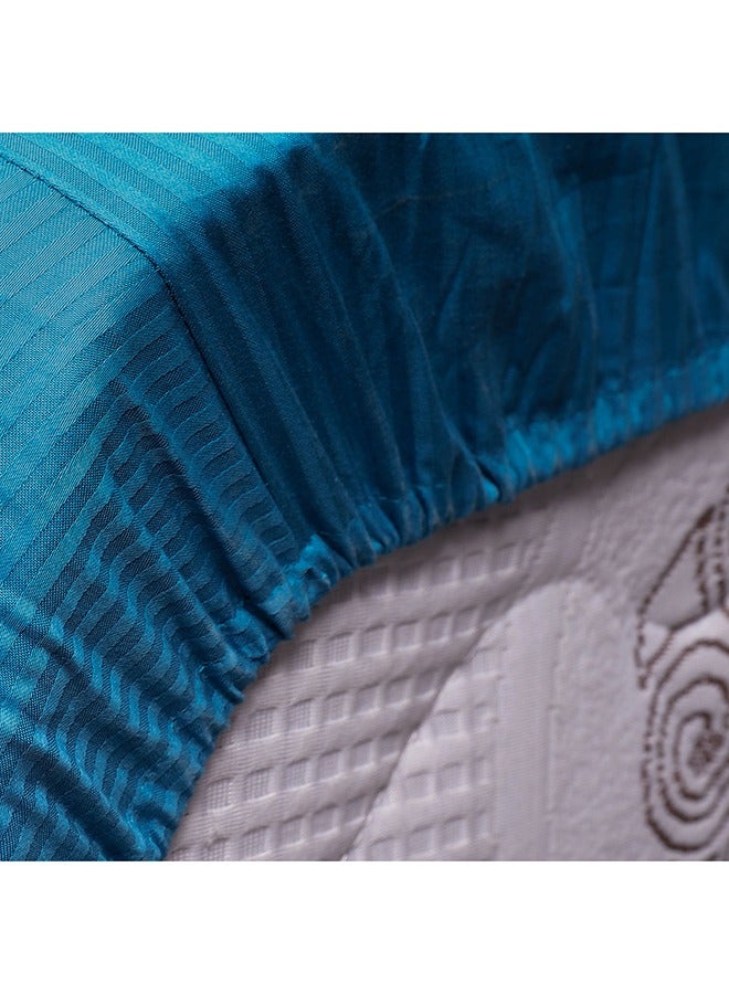 MEHALLA MEHALLA Fitted Sheet Set - Satin Stripe 4mm - Queen Petrol-100% Egyptian Cotton  - Image 2
