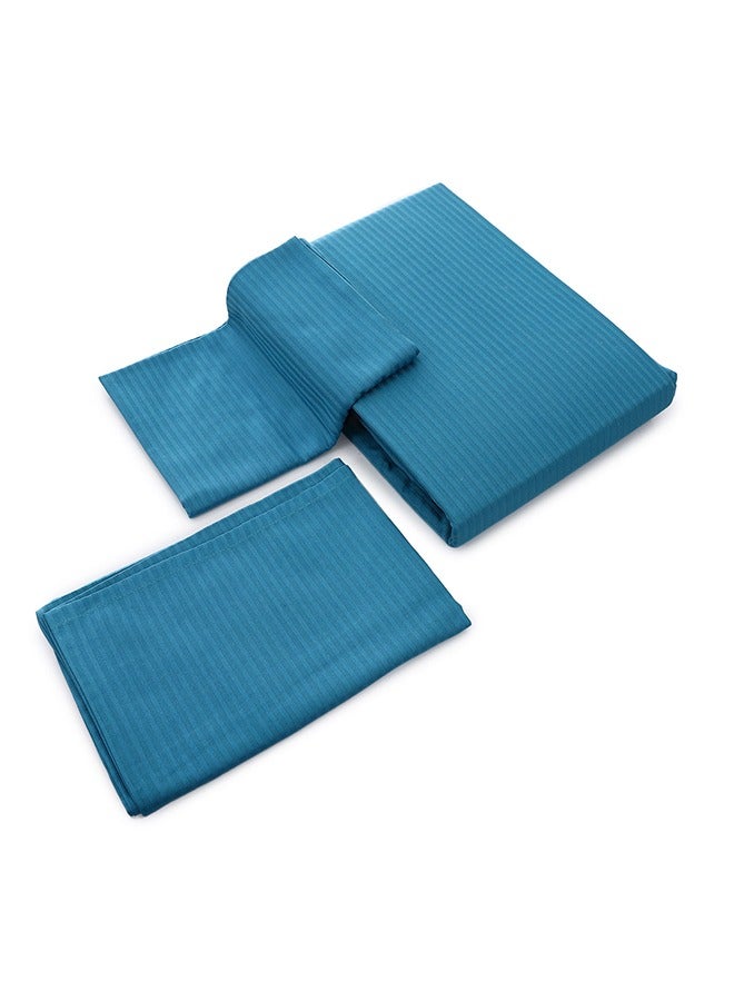 MEHALLA MEHALLA Fitted Sheet Set - Satin Stripe 4mm - Queen Petrol-100% Egyptian Cotton  - Image 4