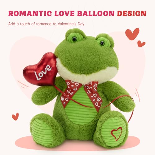 BENINY 15 Valentines Day Plush Frog Cuddly Stuffed Animal with Balloon Love Embroidery Perfect Couples Gift - Image 5