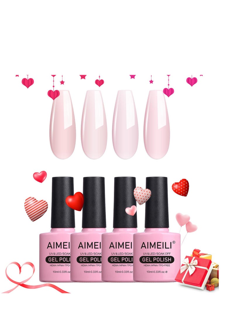 AIMEILI Transparent Milky White Nude Gel Nail Polish Soak Off U V LED Hema Free Gel Nail Lacquer Salon DIY Set Of 4pcs X 10ml - Kit Set 20  - Image 1