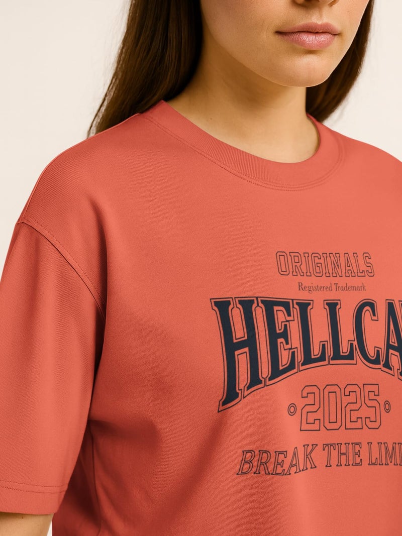 HELLCAT Oversized Crop Tshirt for Woman | Women's Half Sleeve Oversized Tshirt_Orange_Small - Image 3
