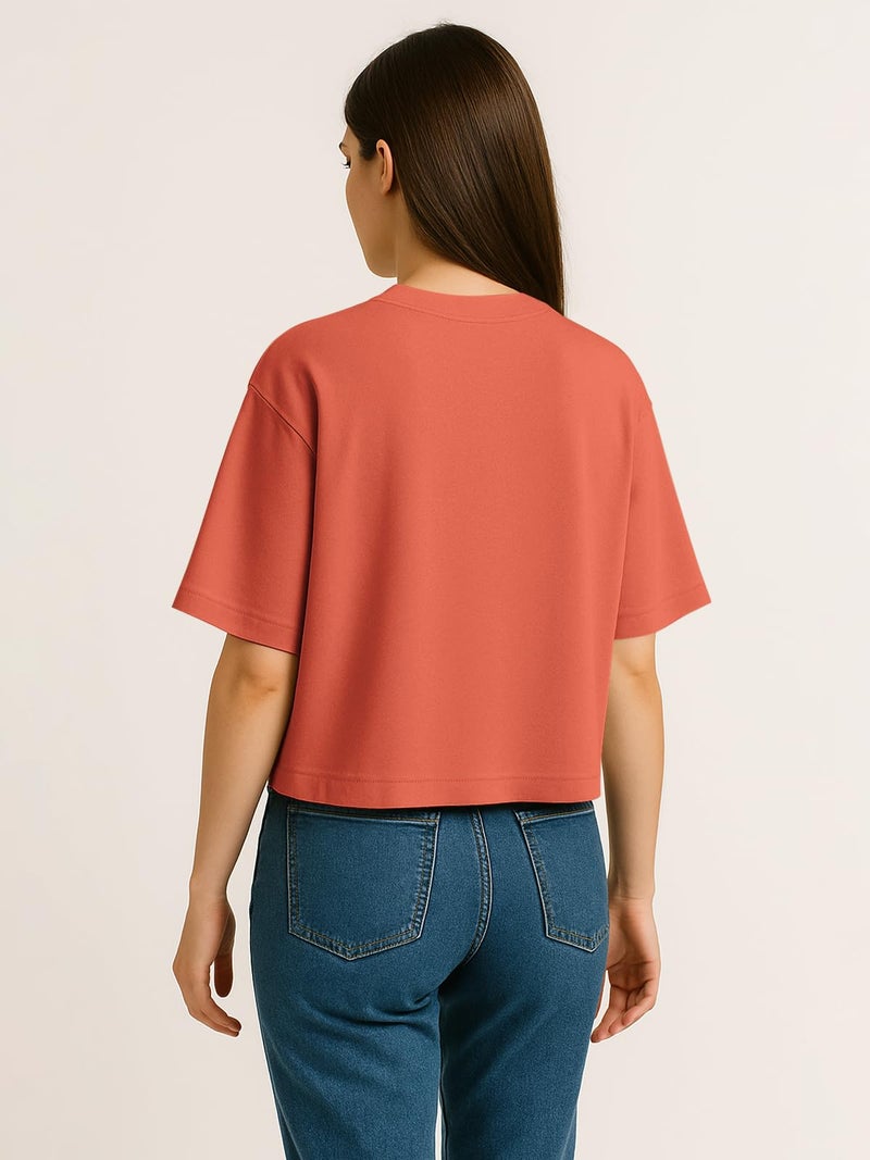 HELLCAT Oversized Crop Tshirt for Woman | Women's Half Sleeve Oversized Tshirt_Orange_Small - Image 4