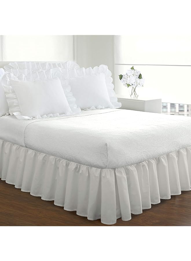 إيروريكس تنورة سرير كلاسيكية مكشكشة بطول 18 بوصة بتصميم مجمع، مقاس كينج، أبيض Fre30118Whit04 - Image 1