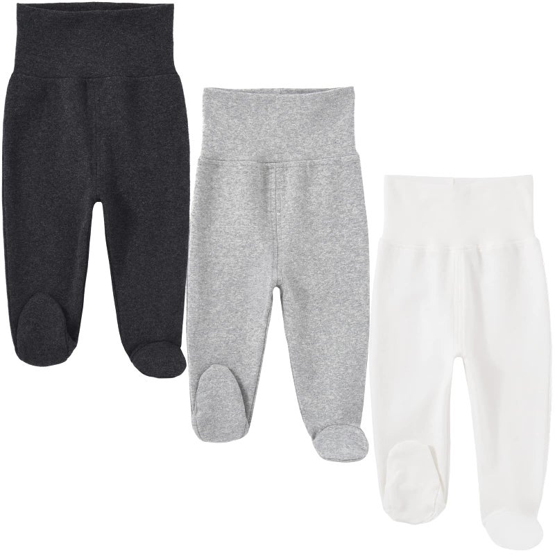 HahaNice HahaNice Baby Footed Pants Cotton Newborn Leggings Dark Light Grey White 3Pack 03 Months