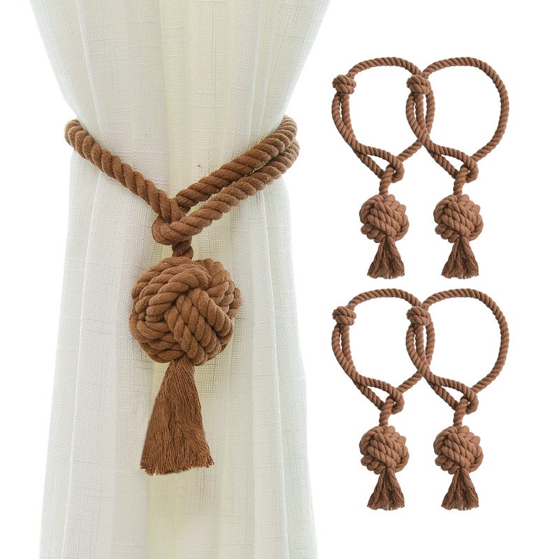 JQWUPUP Hand Knitting Curtain Tiebacks Rope for Draperies  Decorative Rustic Holdbacks Rope Holdbacks Holders for Sheer Curtain and Outdoor CurtainSet of 4 Coffee