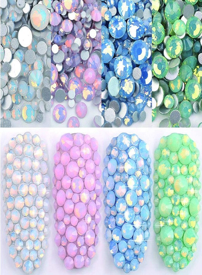 DAODER 4pack Sparkly Opal Rhinestones for Nails 3D Nail Art Rhinestones Kit Crystal Diamond Rhinestones and Charms Nail Decoration Flatback Gems Stones Pink White Blue Green Nail Jewels Crafts DIY - Image 1