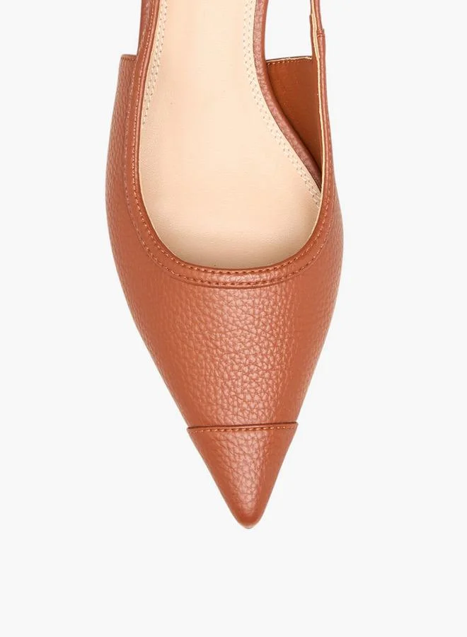 Paprika Textured Pointed Toe Shoes with Buckle Closure and Kitten Heels