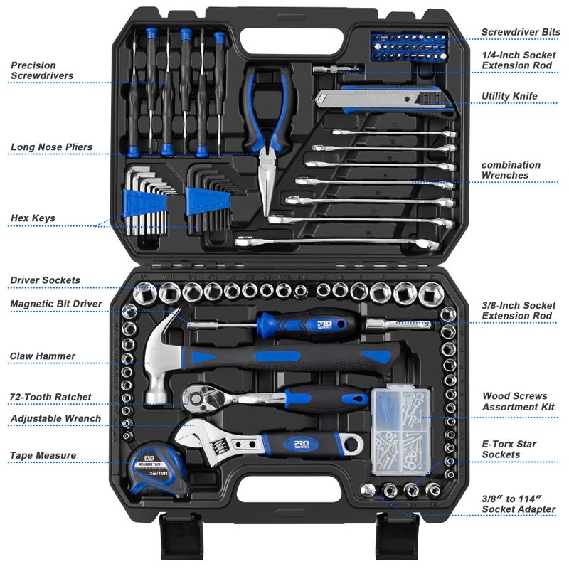 Prostormer 200-Piece Hand Tool Set, General Home and Auto Repair Tool Kit with Toolbox Storage Case for Mechanical Repair, DIY, Home Maintenance - Image 2