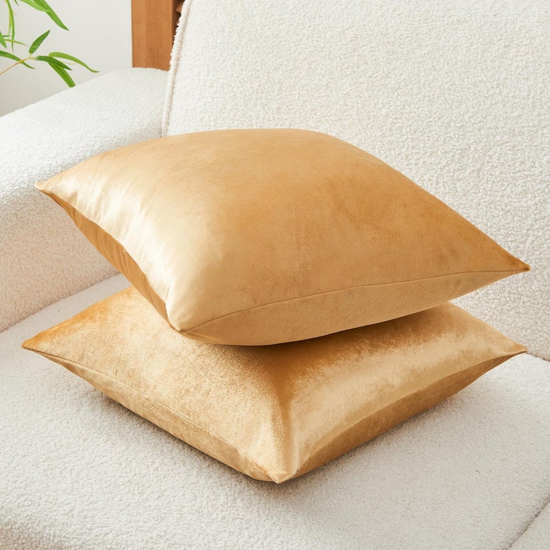 GriNeed أغطية وسائد زينة ذهبية مجموعة من 2 مقاس 20x20 بوصة، أغطية وسائد مخملية ناعمة خريفية ديكورية للأريكة والكنبة والسرير، ديكور بوهو للمنزل، أغطية وسائد ريفية حديثة - Image 3