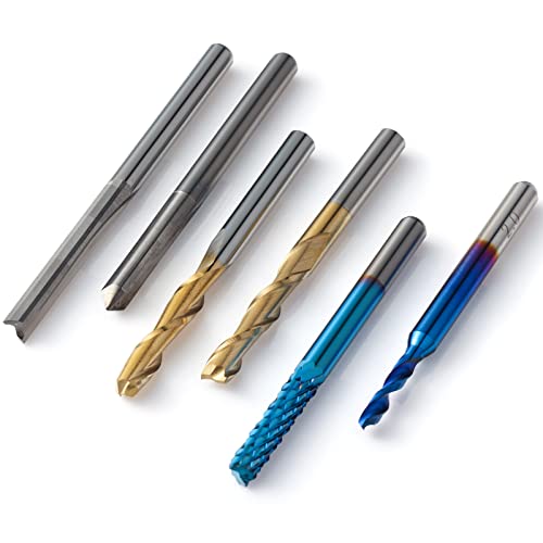 Genmitsu 50pcs Tungsten Carbide End Mill Router Bits, 1/8'' Shank CNC Bit Set Including 2-Flute Straight Bit, Flat Nose & Ball Nose End Mill, PCB Drill & V-Groove Engraving Bits, Nano Blue Coat, MC50A - Image 2