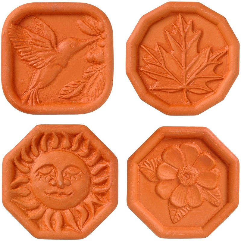 JBK Pottery Brown Sugar Savers - Set of 4 - Hummingbird, Maple Leaf, Sun, and Daisy designs - Image 1
