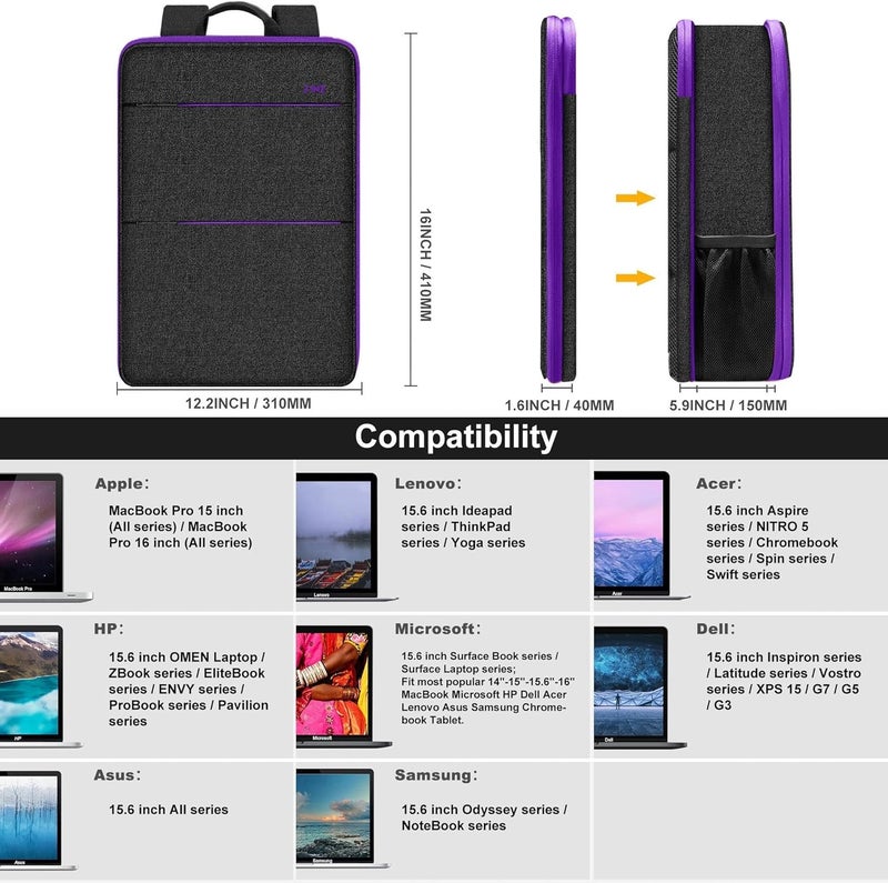ZINZ Slim & Expandable Laptop Backpack 15 15.6 16 Inch Case, Water Resistant Travel Backpack Compatible with MacBook Pro/Neo 16" 15", Dell XPS 15 16 and Most 15" 15.6" 16" Notebooks - Image 3