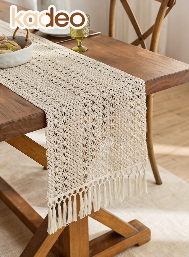 kadeo Boho Table Runner with Tassels, Hand Woven Cotton Table Decoration, Kitchen Decor for Coffee Table Runner for Dresser Scarf Home Decor 30*220CM - Image 3