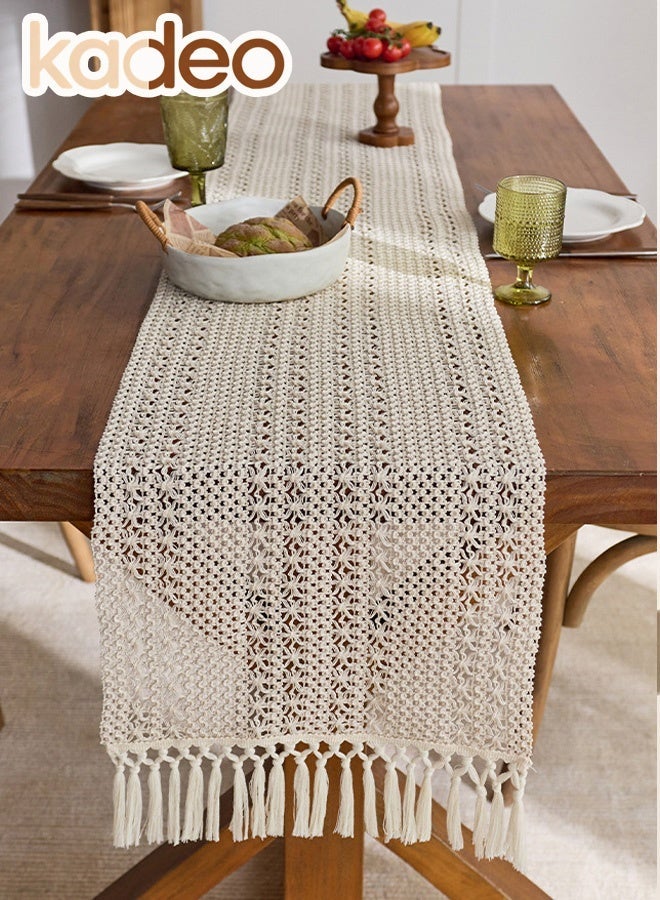 kadeo Boho Table Runner with Tassels, Hand Woven Cotton Table Decoration, Kitchen Decor for Coffee Table Runner for Dresser Scarf Home Decor 30*220CM - Image 1