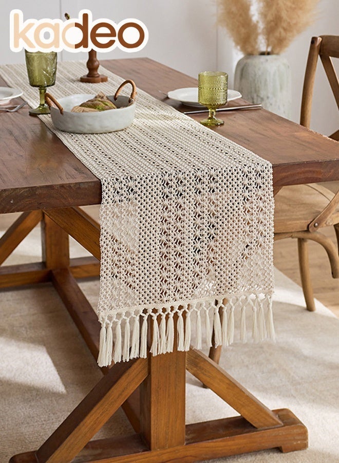 kadeo Boho Table Runner with Tassels, Hand Woven Cotton Table Decoration, Kitchen Decor for Coffee Table Runner for Dresser Scarf Home Decor 30*220CM - Image 4