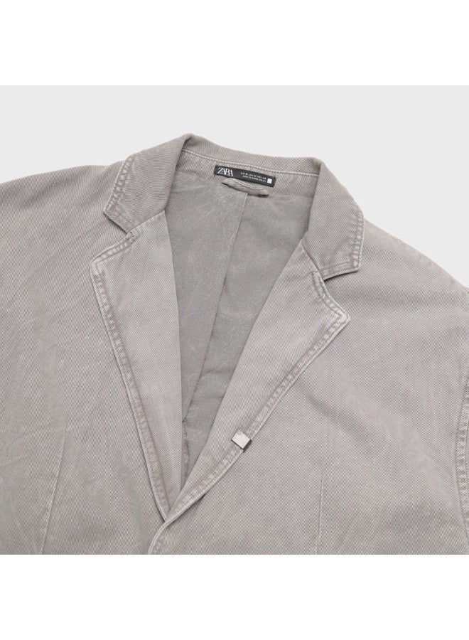 Zara men's Breathable Pure Cotton Vintage Distressed Stylish Long Sleeve Suit Jacket - Image 4