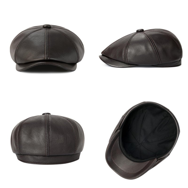 VOBOOM Men Women Genuine Newsboy Leather Cap 8 Panel Gatsby Ivy Hat (Dark Brown, 7 1/4) - Image 5