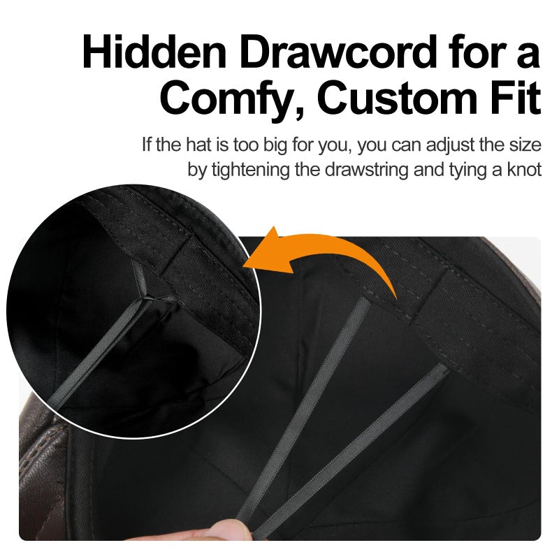 VOBOOM Men Women Genuine Newsboy Leather Cap 8 Panel Gatsby Ivy Hat (Dark Brown, 7 1/4) - Image 2