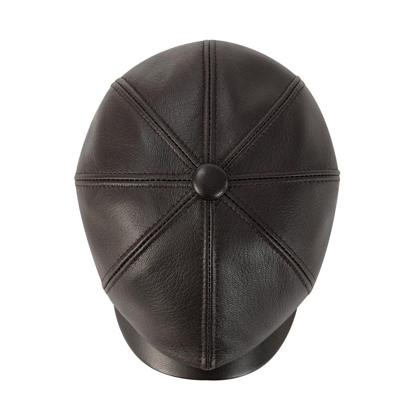 VOBOOM Men Women Genuine Newsboy Leather Cap 8 Panel Gatsby Ivy Hat (Dark Brown, 7 1/4) - Image 4