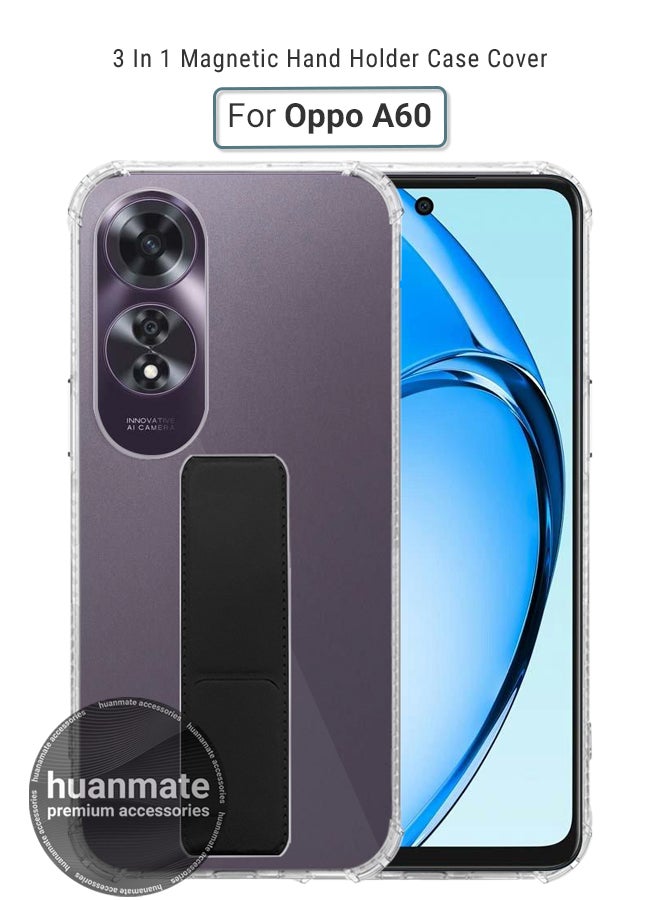 هووانميت حافظة لهاتف أوبو ايه 60، حافظة مغناطيسية ممتازة مع حامل مقبض يدوي ومسند - غطاء أنيق وعملي لقبضة معززة وراحة مطلقة وتجربة مشاهدة بدون استخدام اليدين - شفاف/أسود - Image 1