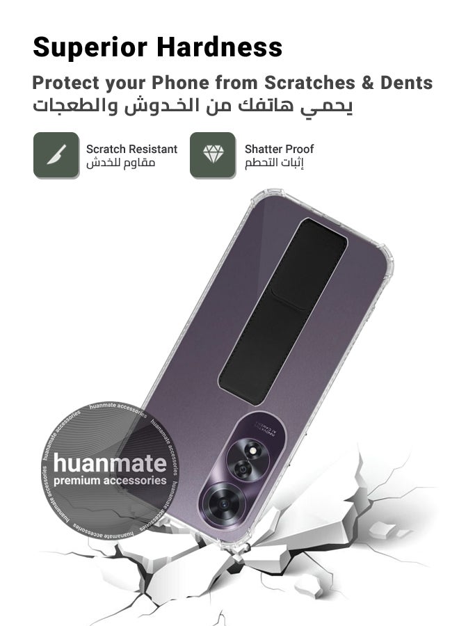 هووانميت حافظة لهاتف أوبو ايه 60، حافظة مغناطيسية ممتازة مع حامل مقبض يدوي ومسند - غطاء أنيق وعملي لقبضة معززة وراحة مطلقة وتجربة مشاهدة بدون استخدام اليدين - شفاف/أسود - Image 4