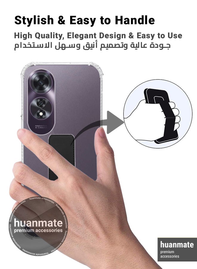 هووانميت حافظة لهاتف أوبو ايه 60، حافظة مغناطيسية ممتازة مع حامل مقبض يدوي ومسند - غطاء أنيق وعملي لقبضة معززة وراحة مطلقة وتجربة مشاهدة بدون استخدام اليدين - شفاف/أسود - Image 3