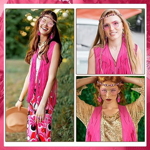 Leumoi 5 Pcs 60s 70s Costume for Women Disco Outfits Hippie Accessories Fringe Vest Boho Flared Pants Set for Halloween(Medium,Sweet) - Image 5
