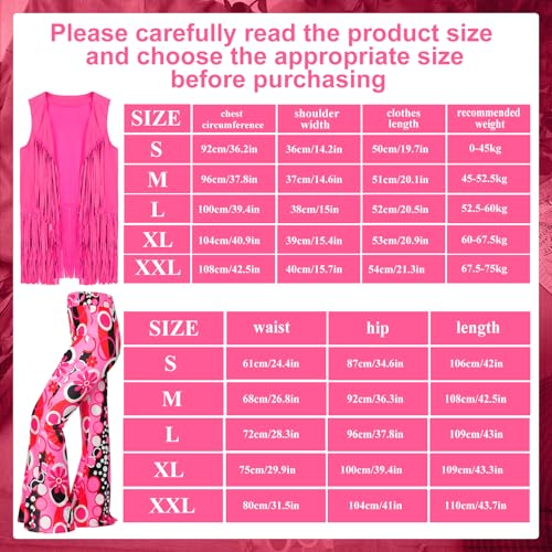 Leumoi 5 Pcs 60s 70s Costume for Women Disco Outfits Hippie Accessories Fringe Vest Boho Flared Pants Set for Halloween(Medium,Sweet) - Image 4