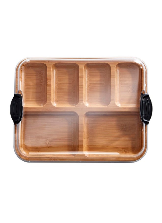 Farberware Build-a-Board Cutting Board with Compartments and Clear Locking Lid for Charcuterie, Snacks, and More-Make it. Take it. Enjoy it, 11x14 Inch, Bamboo