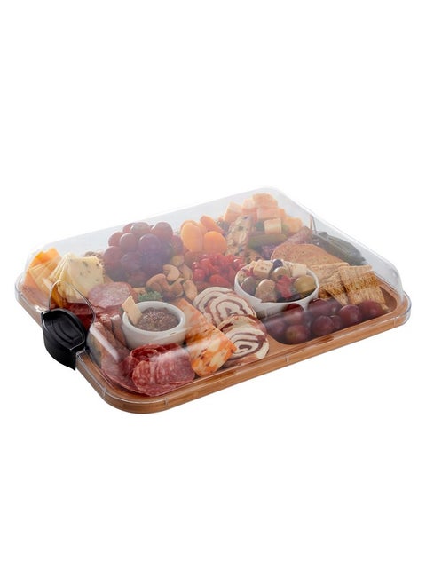 Farberware Build-a-Board Cutting Board with Compartments and Clear Locking Lid for Charcuterie, Snacks, and More-Make it. Take it. Enjoy it, 11x14 Inch, Bamboo