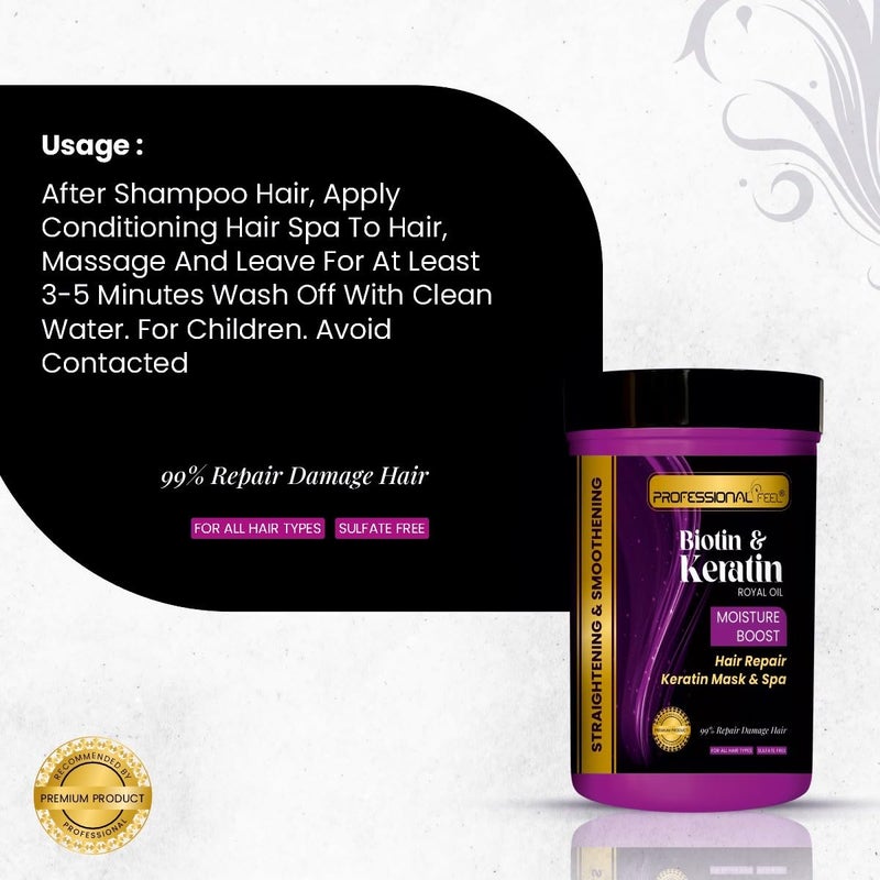 Professional Feel Biotin  Keratin Royal Oil Keratin Hair Repair Mask  Spa Total Repair Hair 800 gm - Image 2