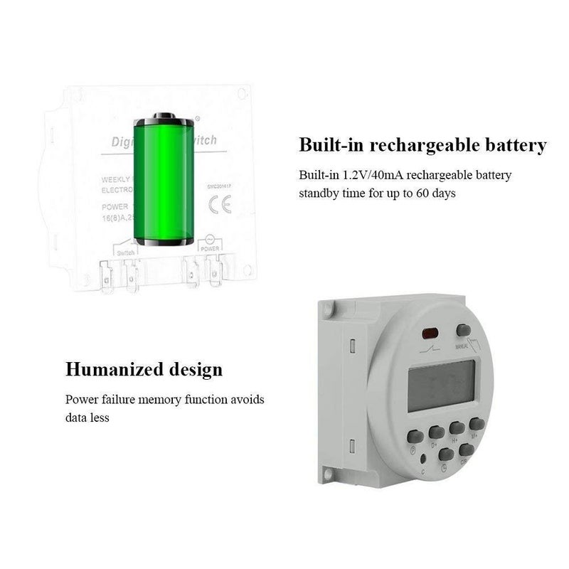 amiciTools CN101A Digital LCD Programmable Plastic Timer Switch Relay DC 12V 16A White - Image 2