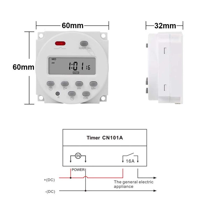 amiciTools CN101A Digital LCD Programmable Plastic Timer Switch Relay DC 12V 16A White - Image 3