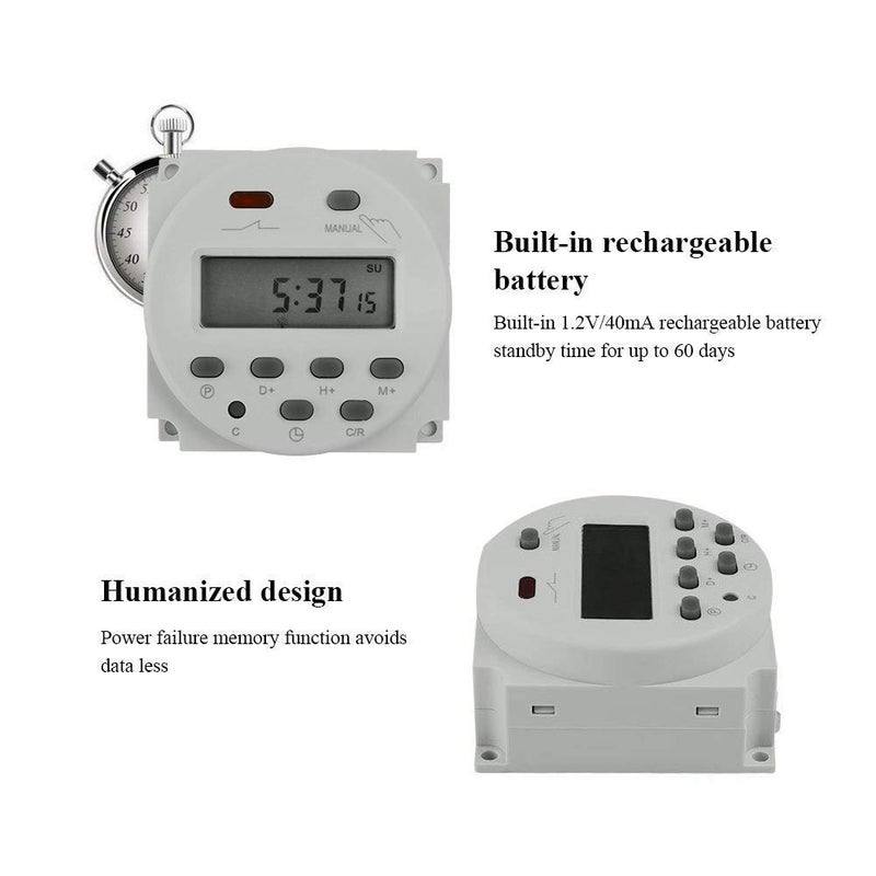 amiciTools CN101A Digital LCD Programmable Plastic Timer Switch Relay DC 12V 16A White - Image 4