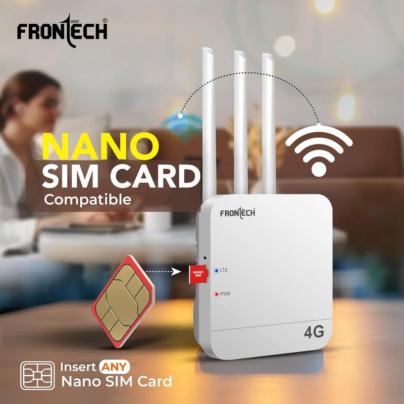 FRONTECH 4G WiFi Router (5G SIM Compatible), Nano SIM Slot, 3 External Antennas, Dual Output (Wired/Wireless), 40MHz Bandwidth, High-Speed Internet for Home & Office (NC-0035) - Image 3